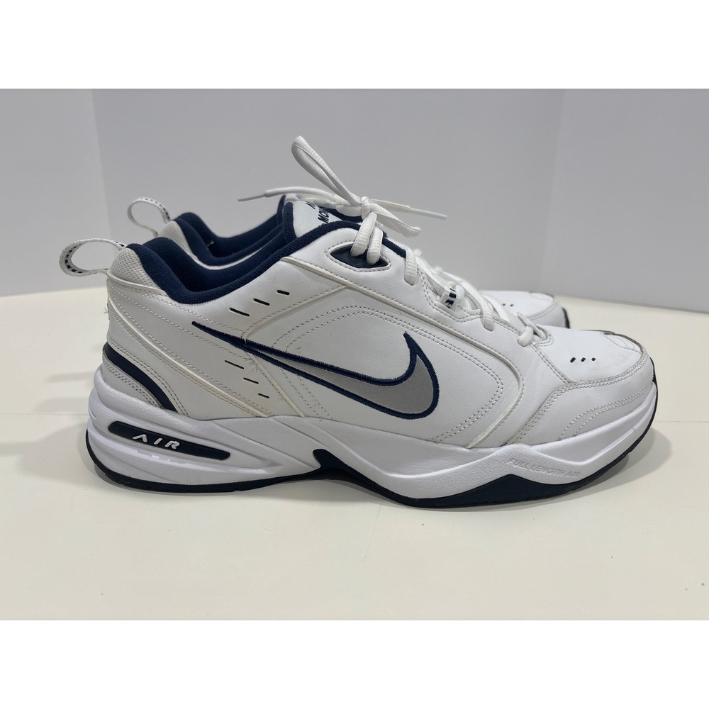 Nike Air Monarch IV White Navy Silver Training Shoes 415445-102 Mens 14